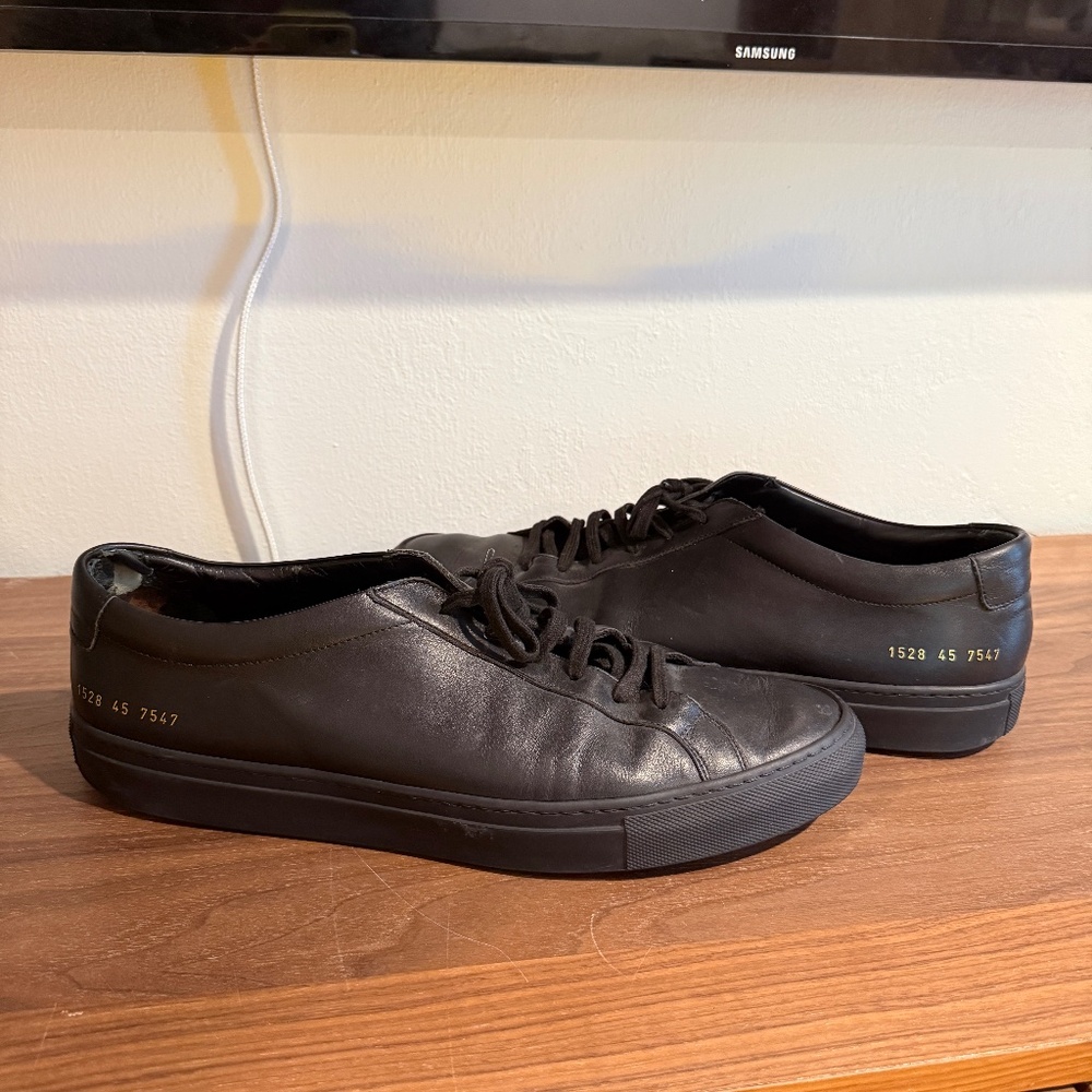 Common Projects Achilles Low – Black Leather Sneakers, Size 45 (US 12)
